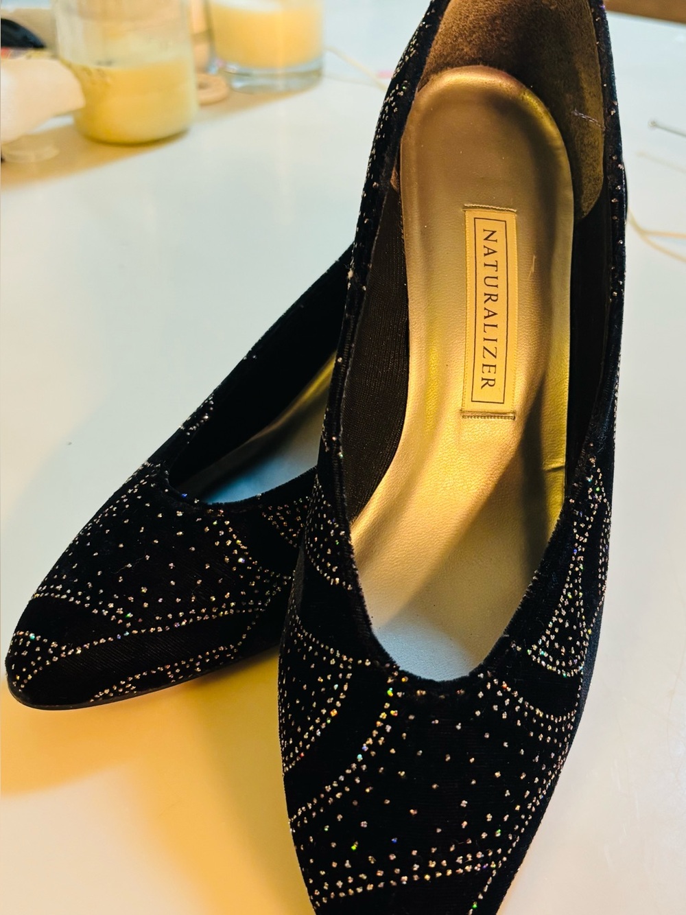 Naturalizer Black Pointed-Toe Heels with Sparkling Accents